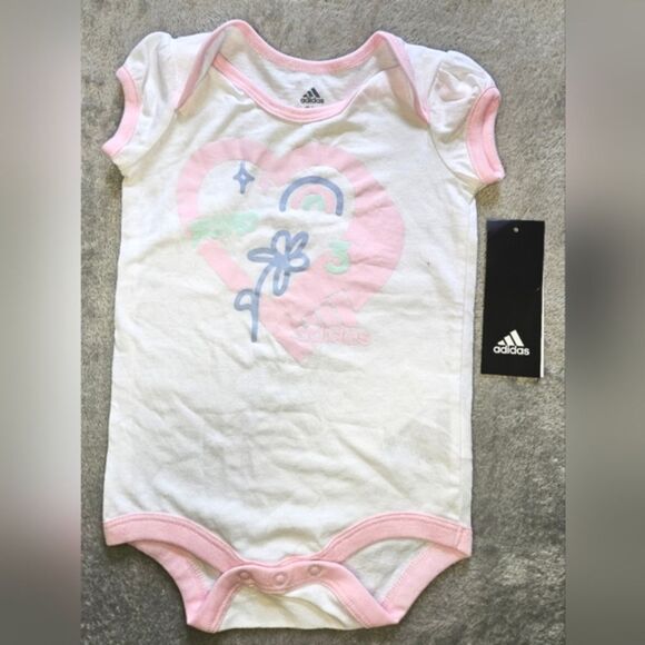 adidas Other - NWT Adidas Heart Design Pink White Infant Girl One Piece Sz 9m